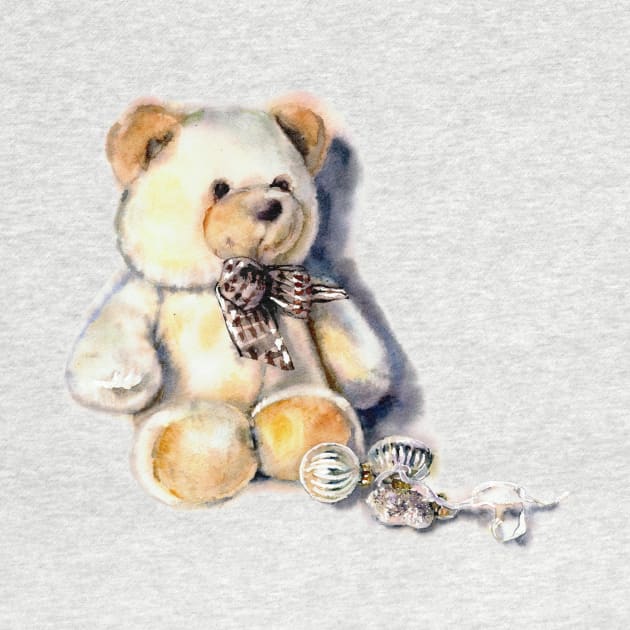 Teddy bear with new year glass tree decor by victoriazavyalova_art